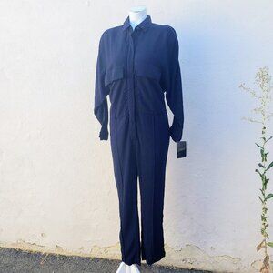 NWT navy blue wool viscose jumpsuit with dolman sleeves and pocket details